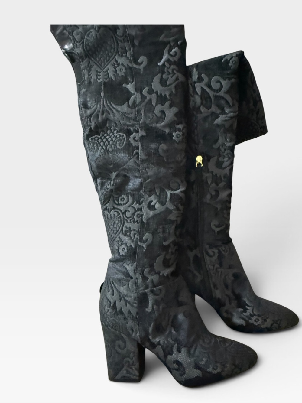 Nine West Black Embossed Over-the-Knee Block Heel Boots - Picture 3 of 8
